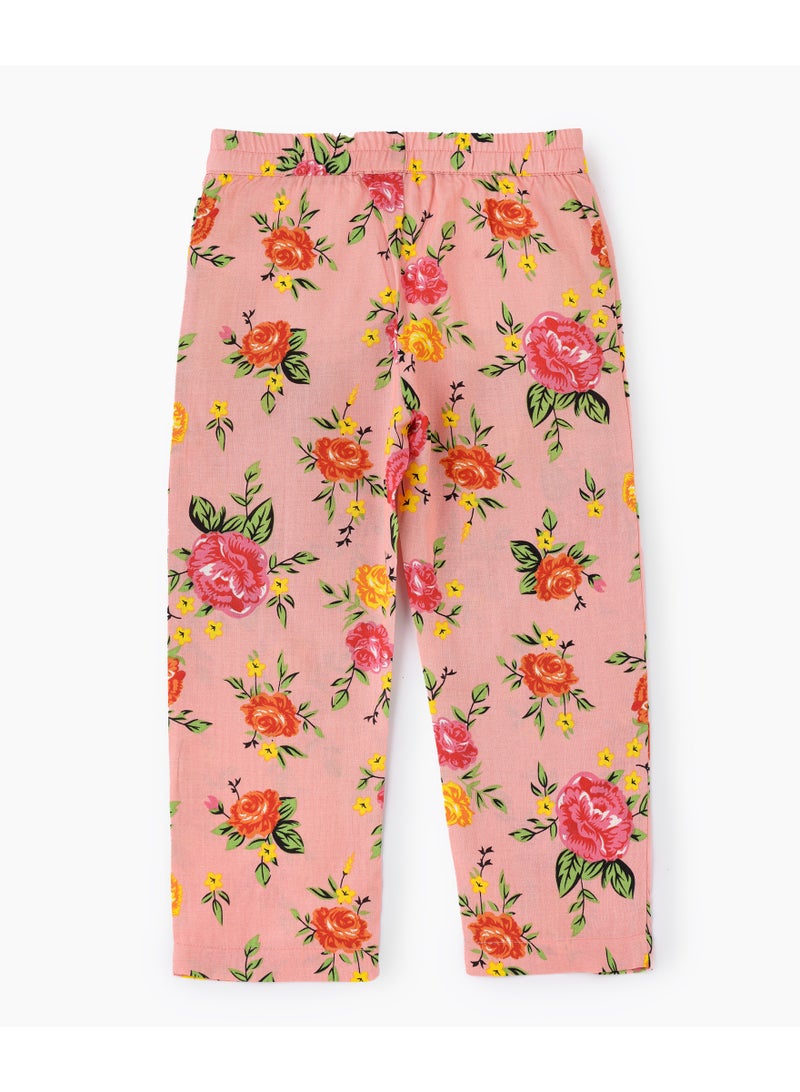 Jelliene Girls Pink Floral Print Woven Trousers - Image 2